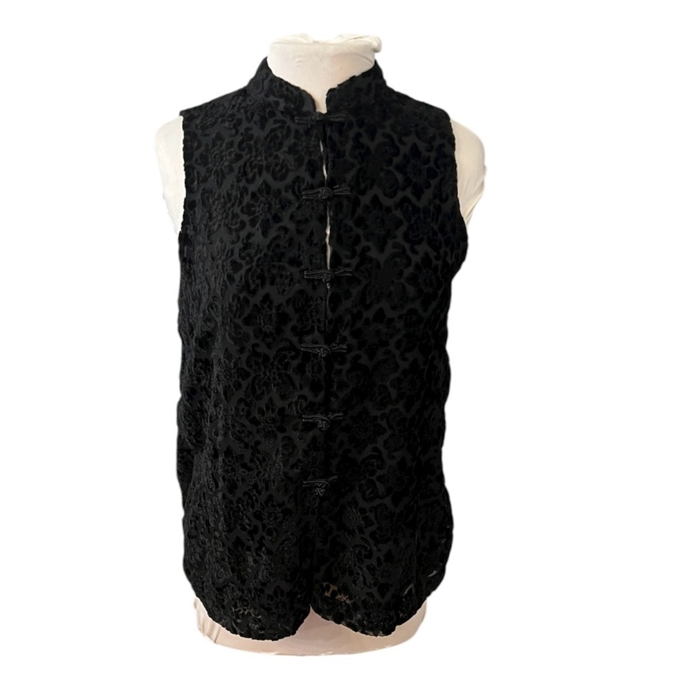 Vintage 90s Gap Velvet Burnout Textured Floral Button Front Vest Blouse - Small